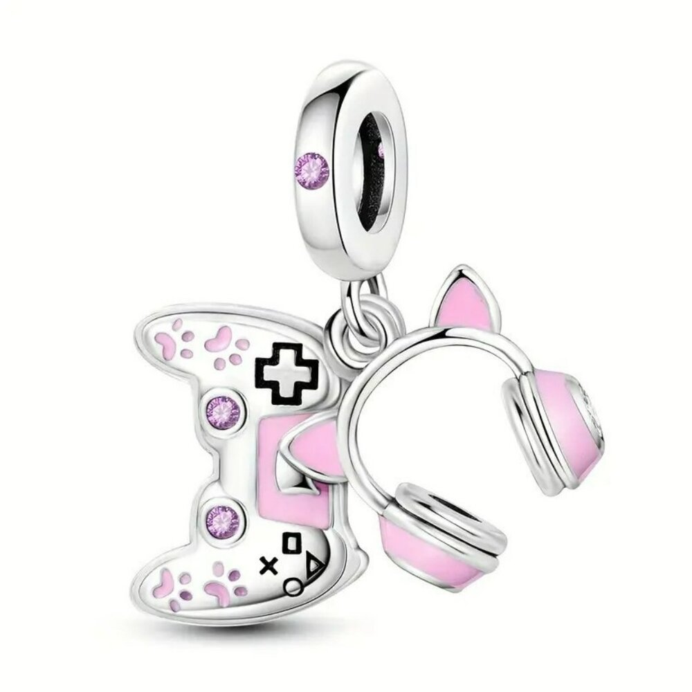 Silver & Pink Gaming Headset Charm (SKU #3034)